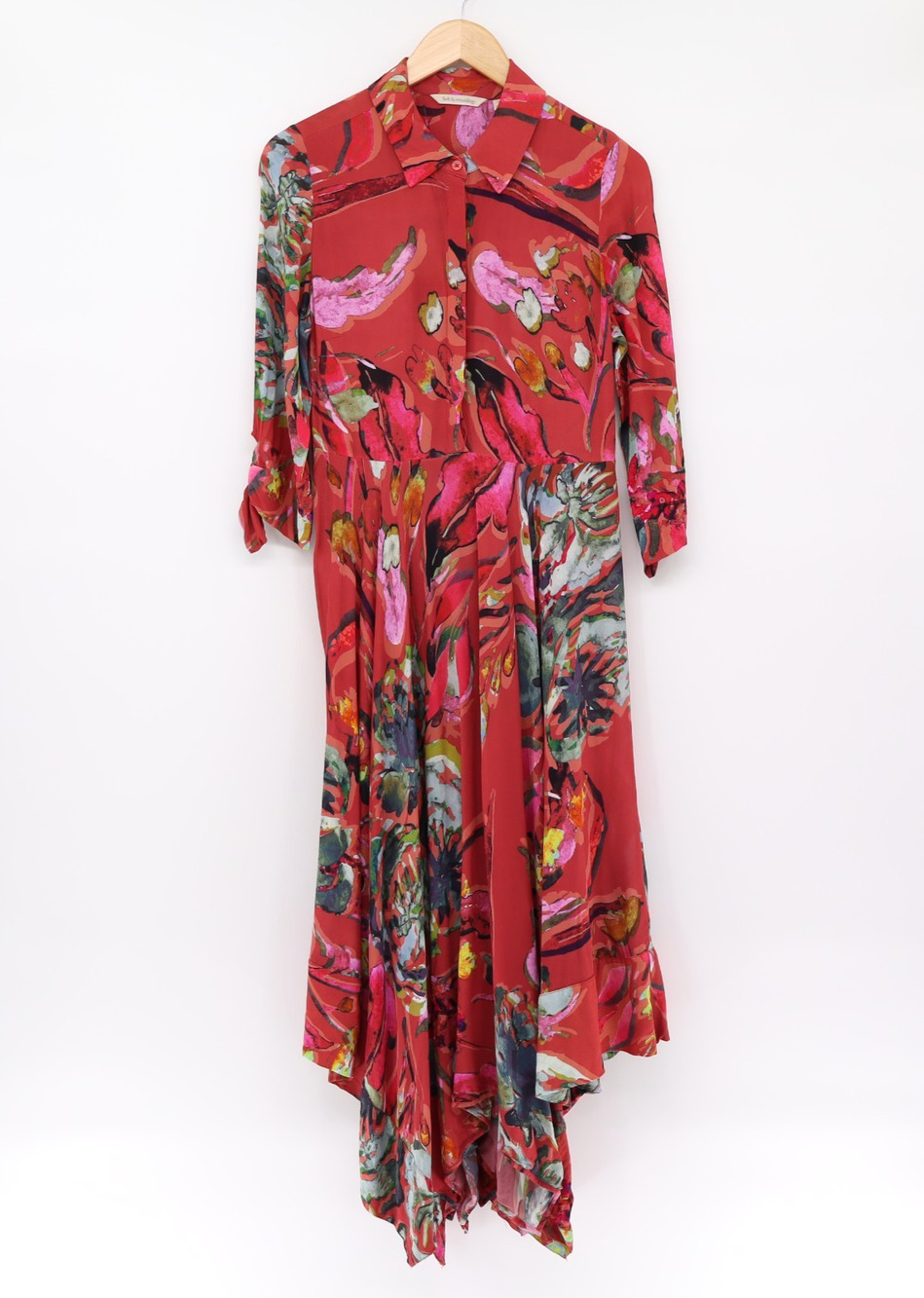 Soft Surroundings Asymmetrical Sz S Midi Dress Watercolor Print 3/4 Sleeve